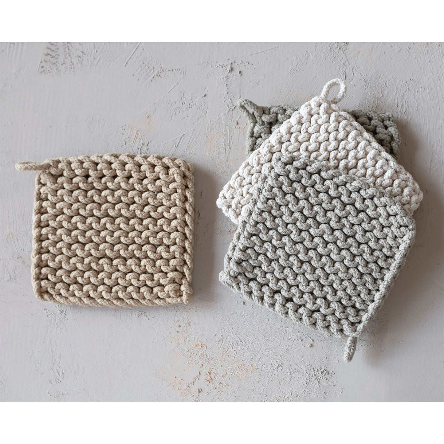 Creative Co-Op Cotton Crocheted 8" Square Potholders, Set of 4 Colors