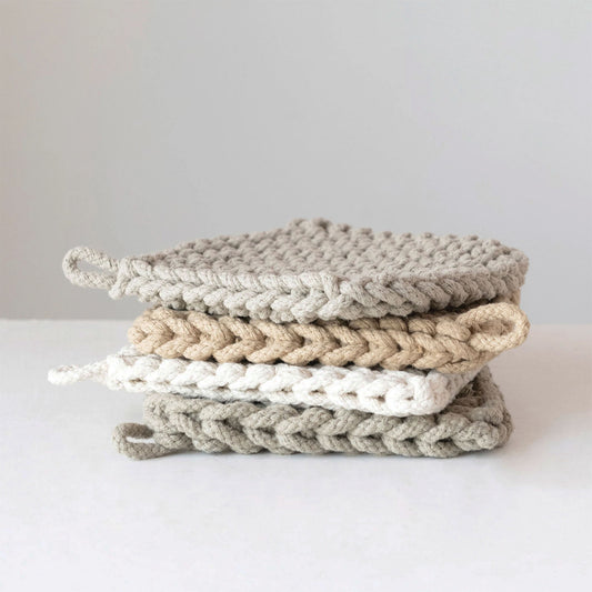 Creative Co-Op Cotton Crocheted 8" Square Potholders, Set of 4 Colors