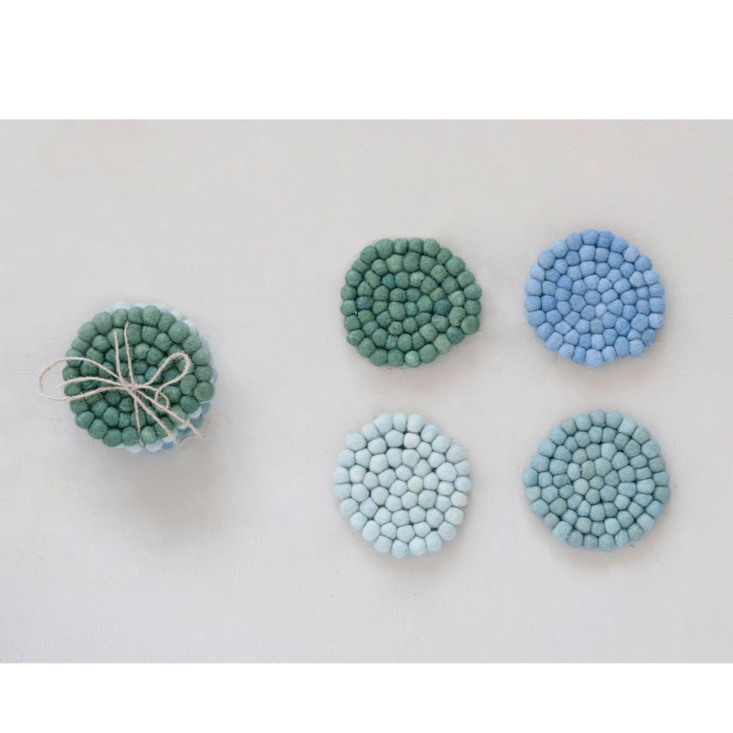 Creative Co-Op Handmade Felted Wool 4" Coasters, Set of 4, Coastal Blues