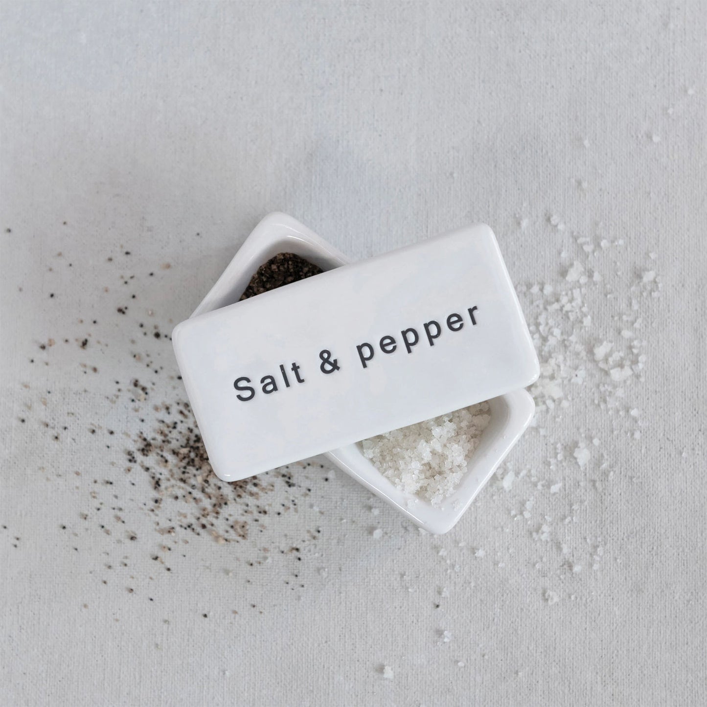 Small Stoneware Salt and Pepper Pinch Pot with Lid, White