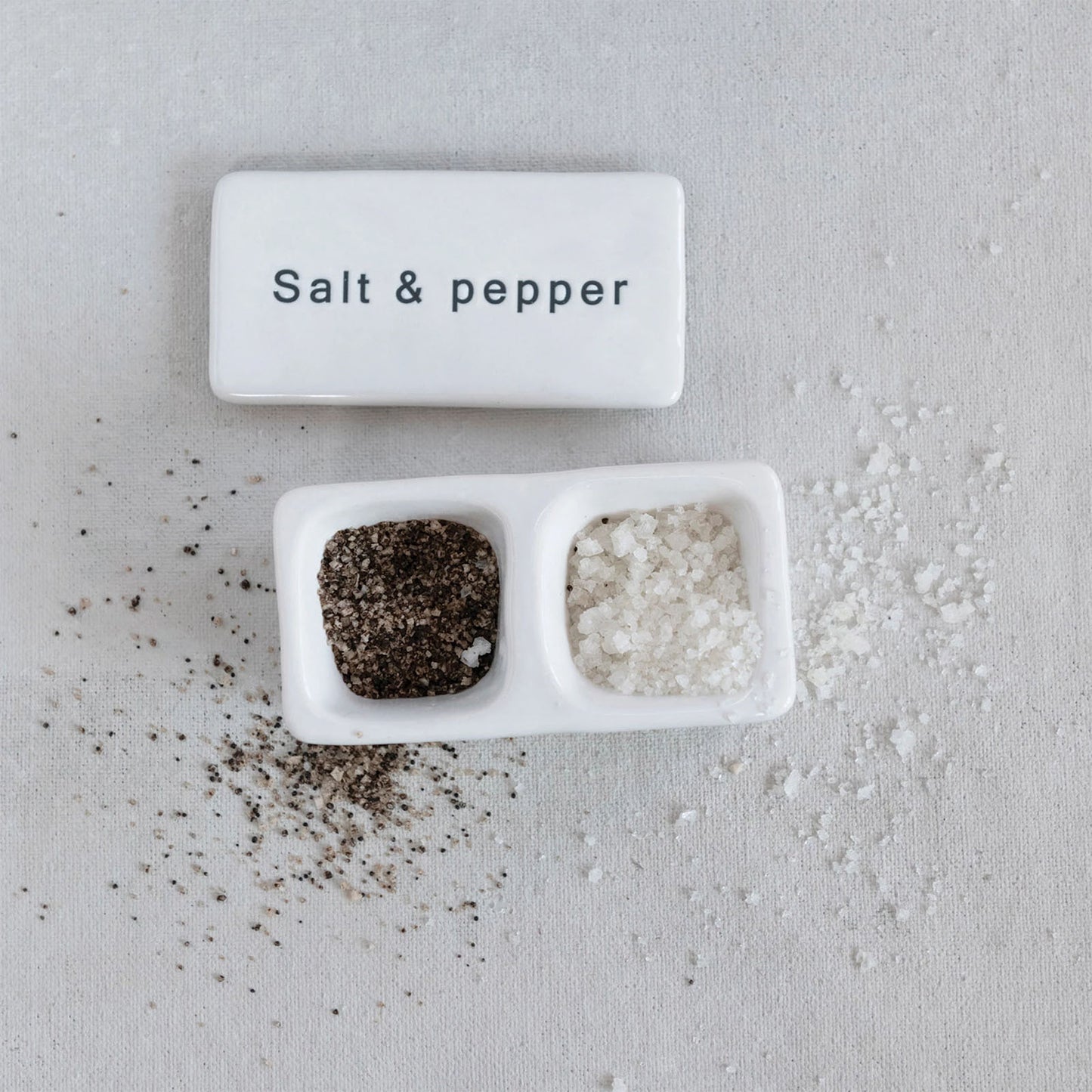 Small Stoneware Salt and Pepper Pinch Pot with Lid, White