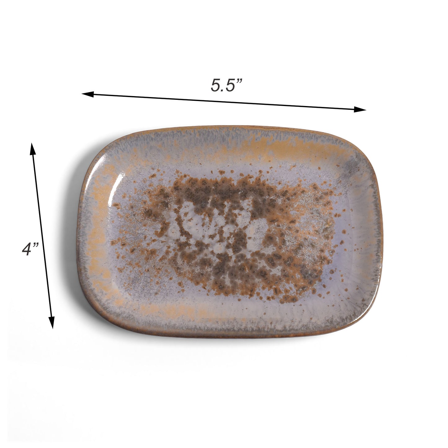 Small 5.5" x 4" Rectangular Stoneware Plate with Reactive Blue Glaze, Each One Unique