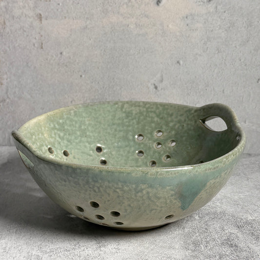 Stoneware 8" Berry Bowl with Handles, Rustic Aqua Glaze (Each One will Vary)