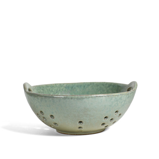 Stoneware 8" Berry Bowl with Handles, Rustic Aqua Glaze (Each One will Vary)