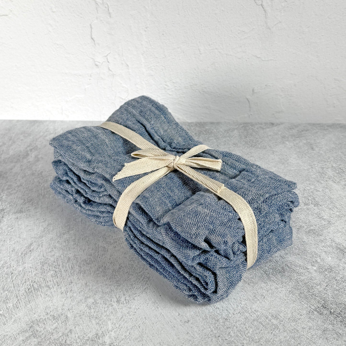 Woven Cotton and Linen Slub Cloth Napkins, 18" Square, Set of 4, Blue