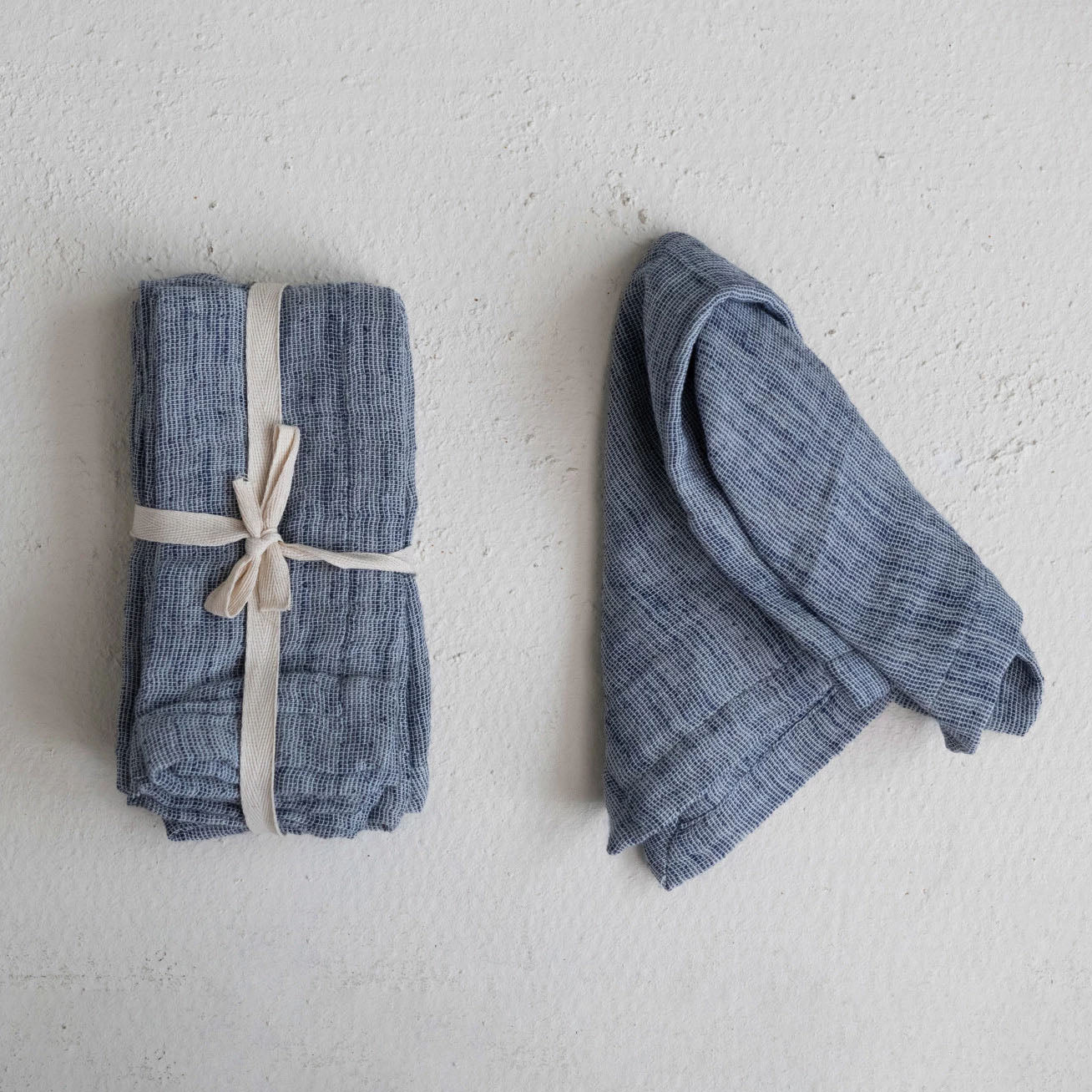 Woven Cotton and Linen Slub Cloth Napkins, 18" Square, Set of 4, Blue
