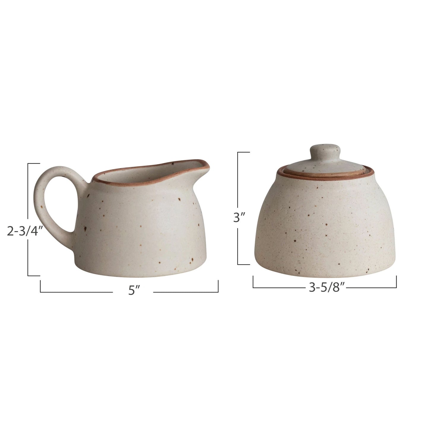 Creative Co-Op Stoneware Cream and Sugar Set, Speckled Ivory with Brown Rim