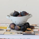 Small Stoneware Berry Bowl with Handles, Speckled White, Each One Varies