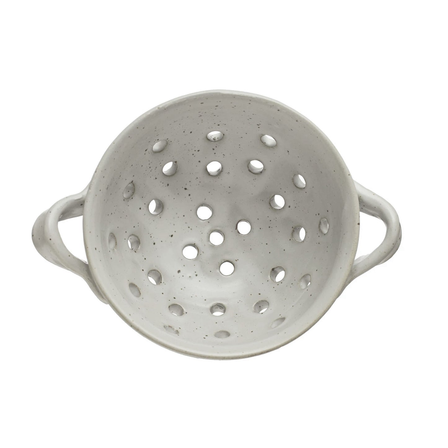 Small Stoneware Berry Bowl with Handles, Speckled White, Each One Varies