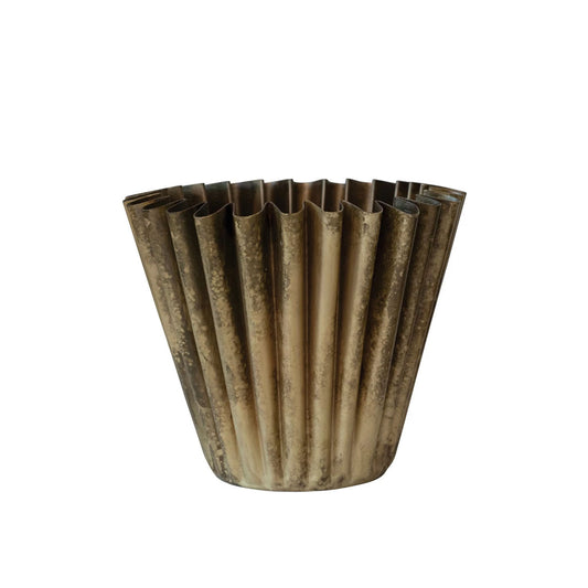 Fluted Metal Planter Cachepot with Weathered Brass Finish
