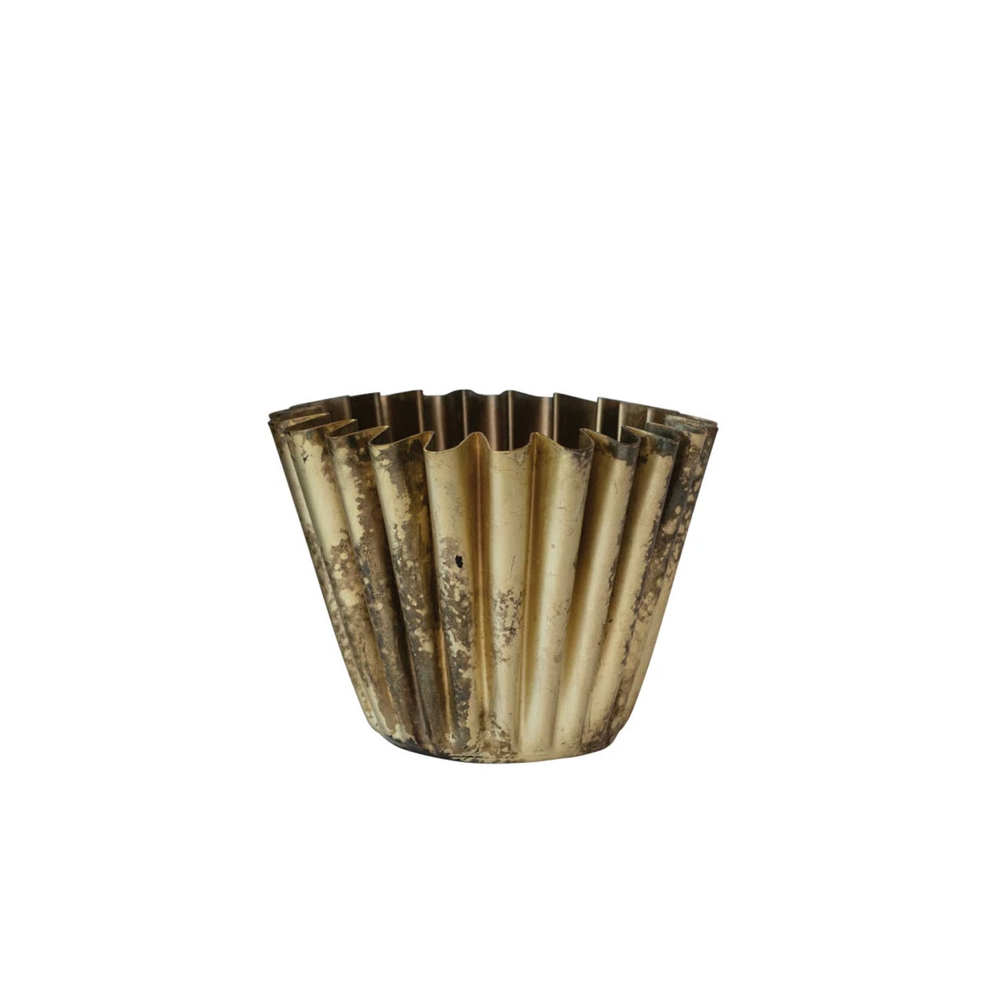 Fluted Metal Planter Cachepot with Weathered Brass Finish