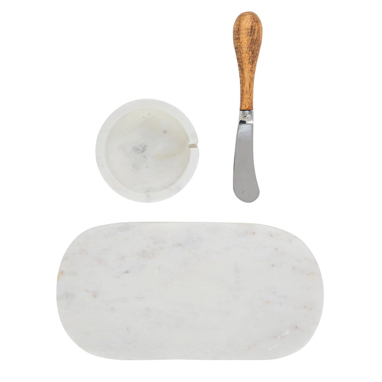 Creative Co-Op White Marble 8" x 4" Cheese Board with Bowl and Canape Knife