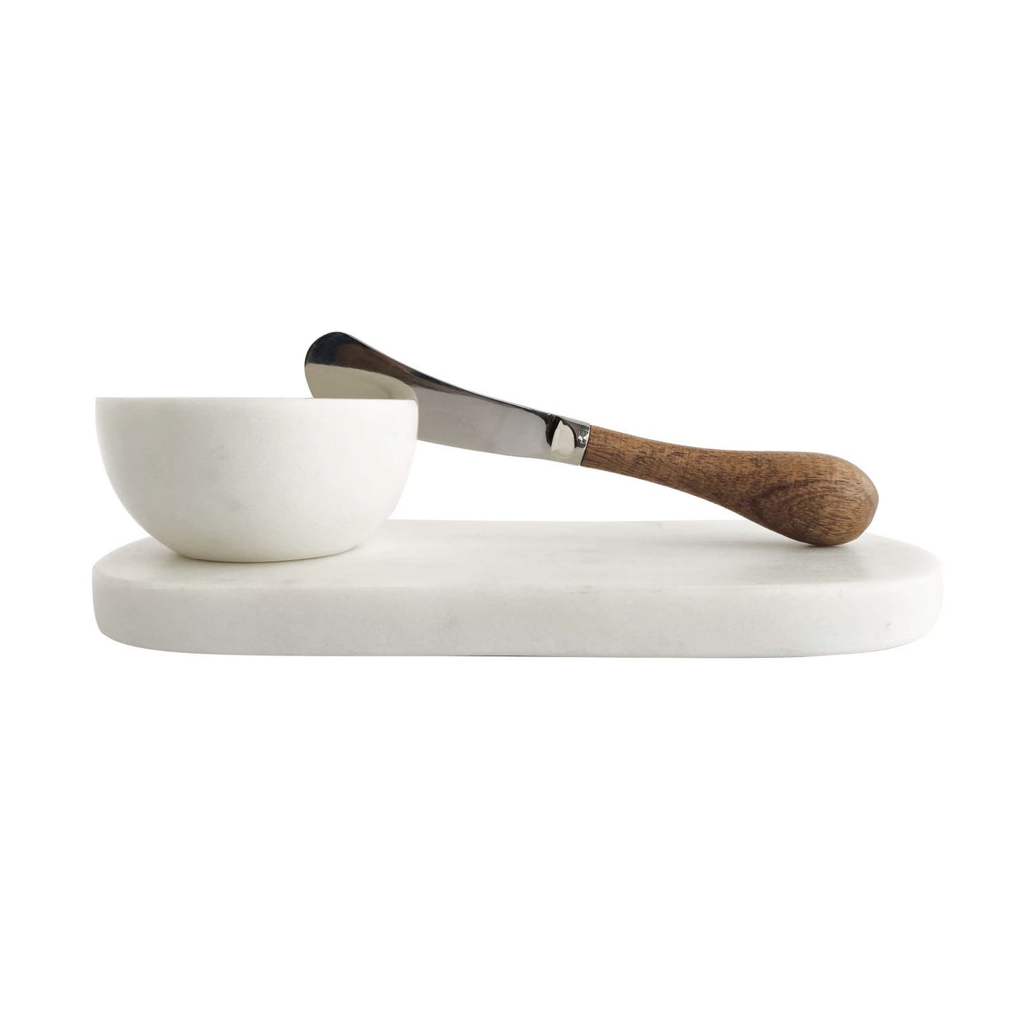 Creative Co-Op White Marble 8" x 4" Cheese Board with Bowl and Canape Knife