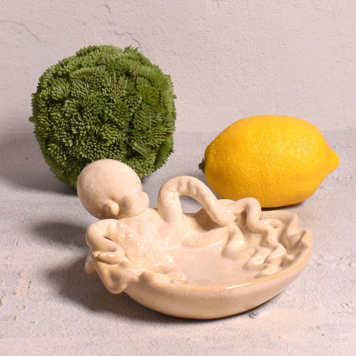 Octopus Small Stoneware Dish with Reactive Ivory Glaze