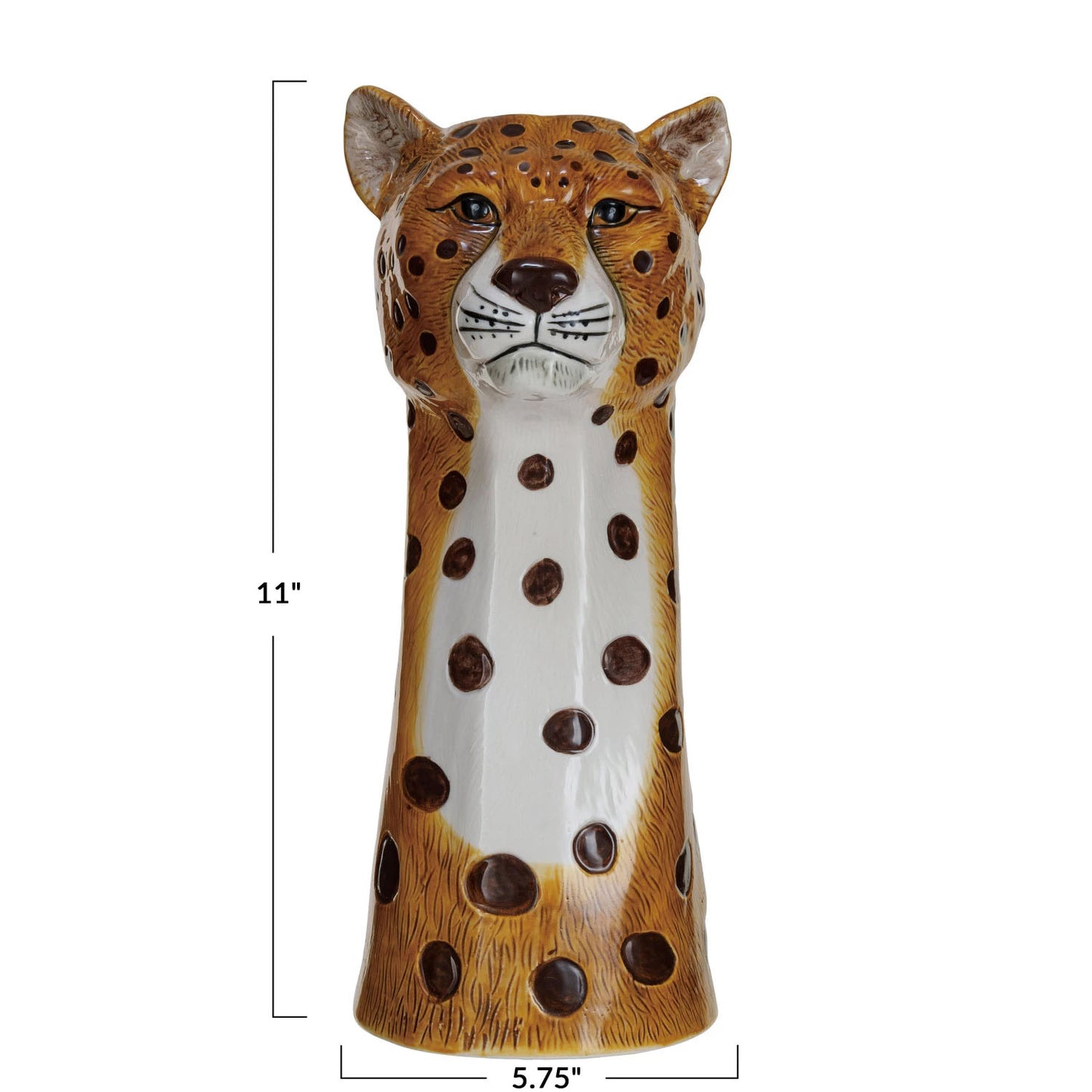 Creative Co-Op Hand-Painted 11" Decorative Stoneware Cheetah Vase, Multicolor