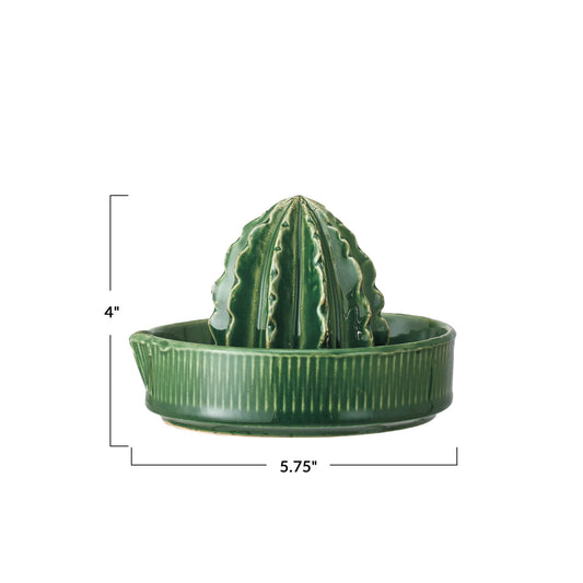 Cactus-Shaped Stoneware Juicer, Green