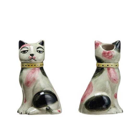 Hand-Painted Stoneware Vintage Reproduction 6-1/4" Staffordshire Cat Bud Vase