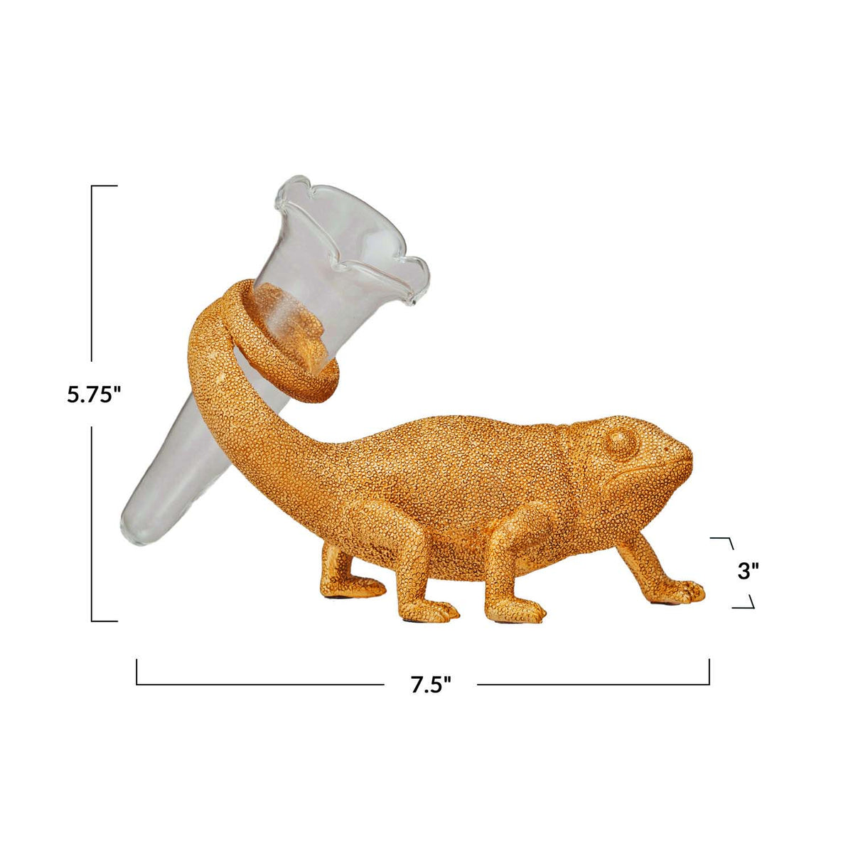 Gold Resin Chameleon Figurine with Glass Bud Vase