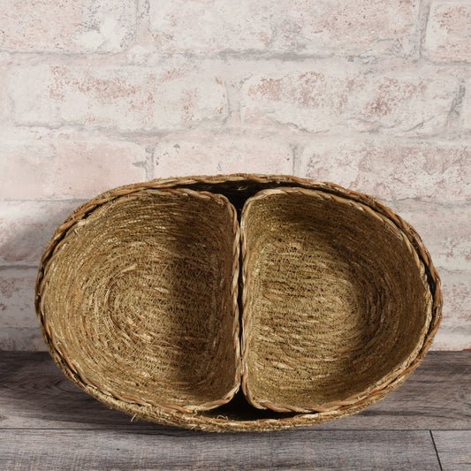 Small Handwoven Seagrass Oval Nesting Baskets from Bangladesh, Natural, Set of 3