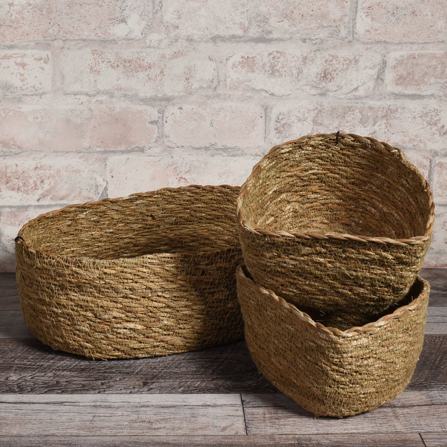 Small Handwoven Seagrass Oval Nesting Baskets from Bangladesh, Natural, Set of 3