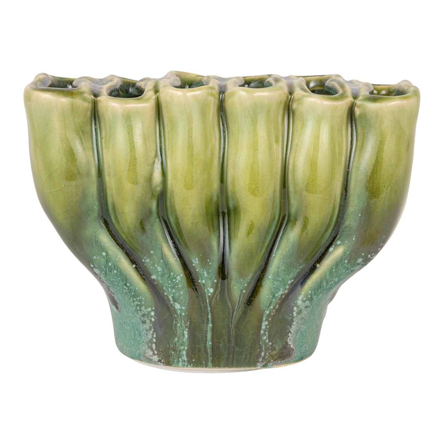 Small Stoneware Sculptural Vase with 6 Sections, Green Reactive Glaze (Each One Will Vary)
