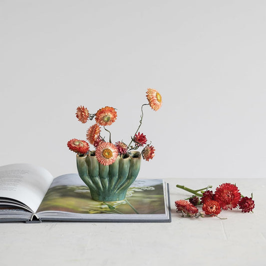 Small Stoneware Sculptural Vase with 6 Sections, Green Reactive Glaze (Each One Will Vary)