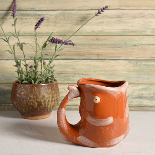 Stoneware Fish-Shaped Coffee Tea Mug with Hand-Painted Details