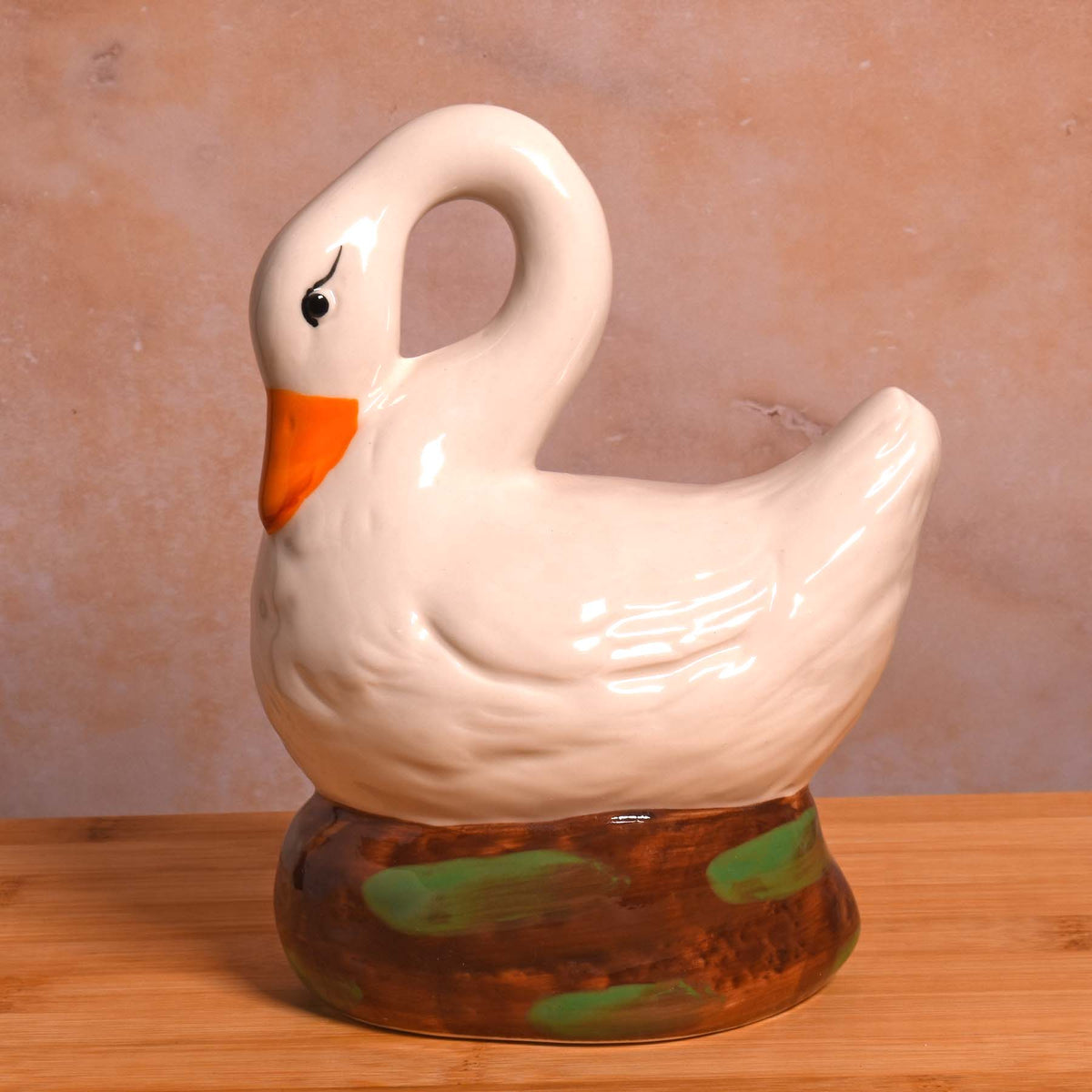 Hand-Painted Stoneware Vintage Reproduction Swan Figurine