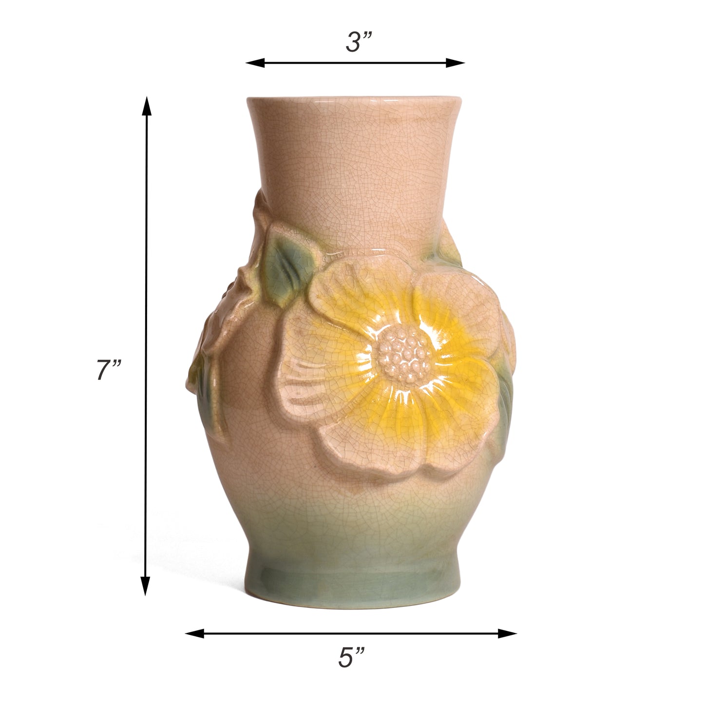 Hand-Painted Stoneware 7" Vintage Reproduction Embossed Flower Vase