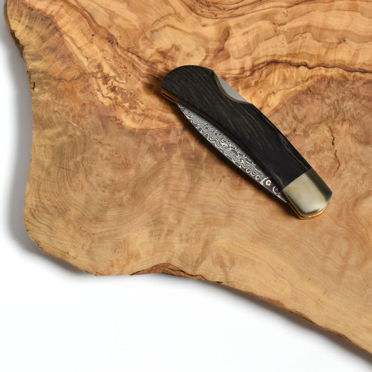 Santa Fe Stoneworks Mammoth Vein Turquoise Black Damascus 3" Lockback Pocketknife