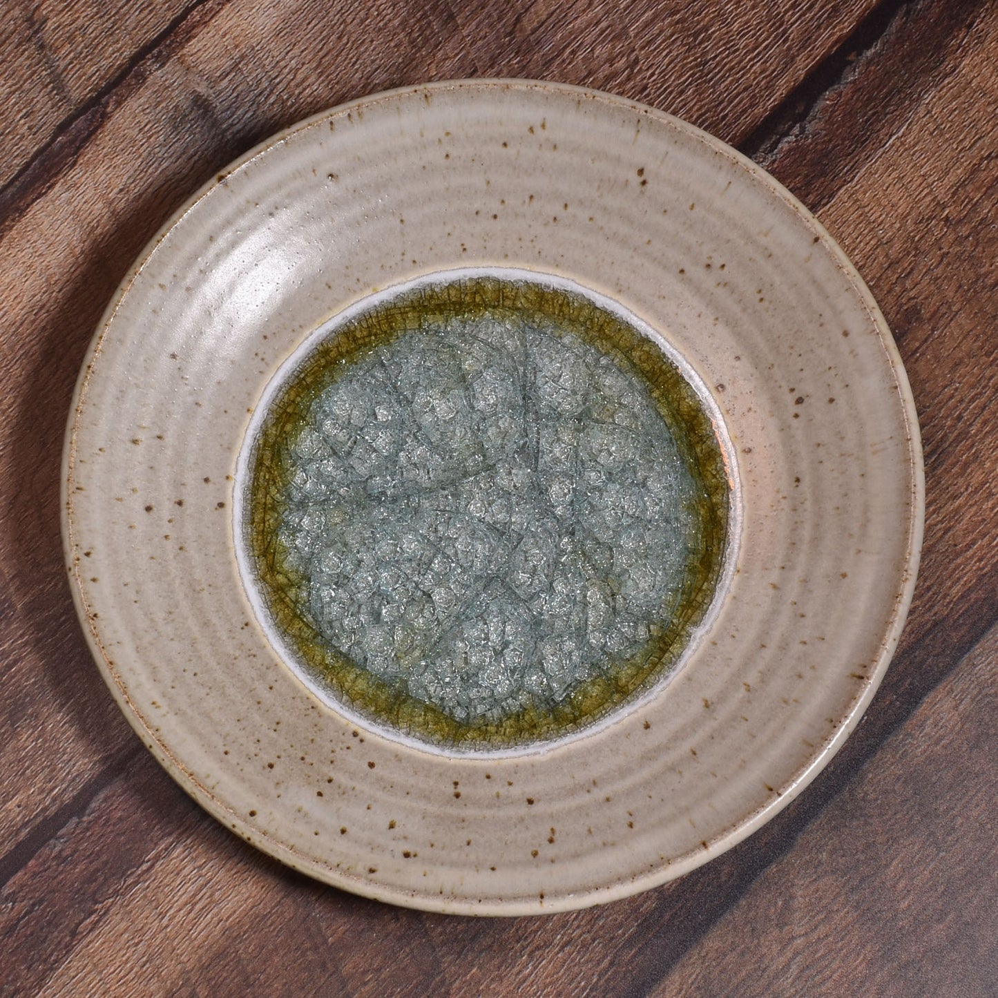 Dock 6 Pottery Large Decorative Plate with Crackled Fused Glass, Speckled White (Style A)