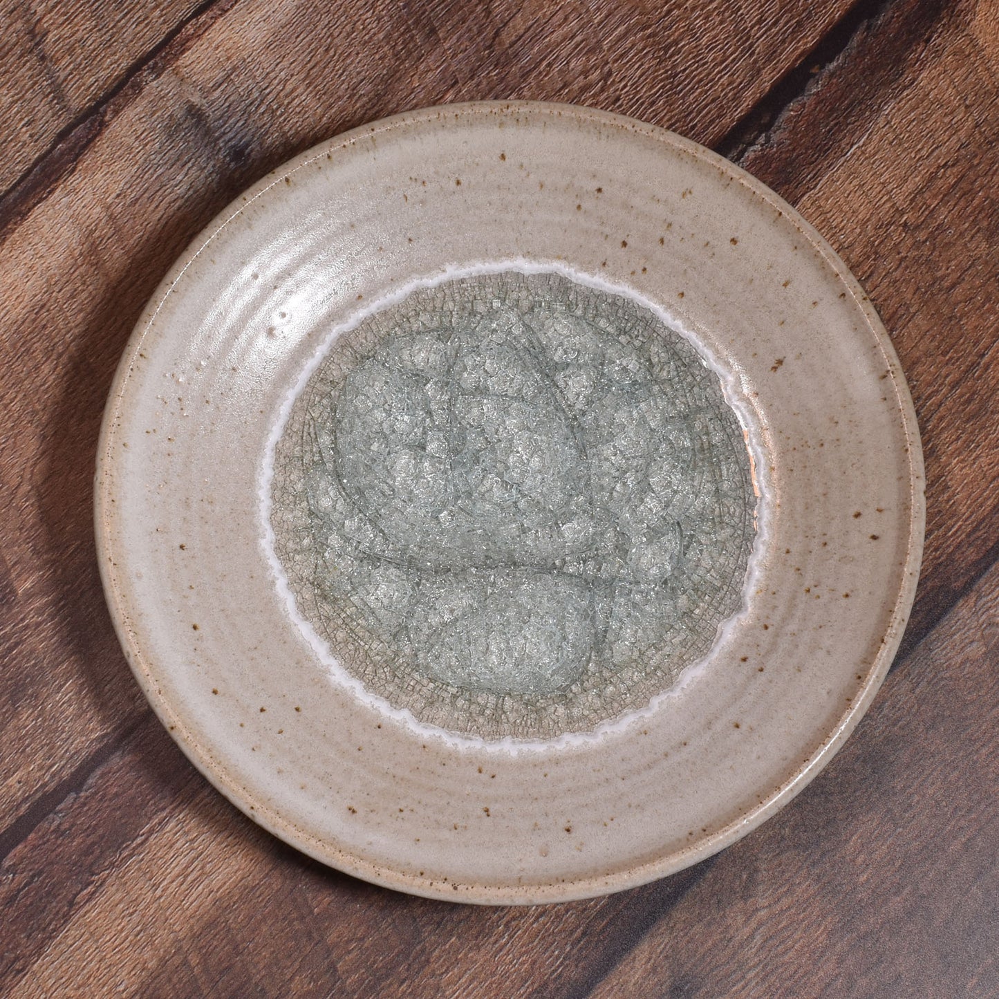 Dock 6 Pottery Large Decorative Plate with Crackled Fused Glass, Speckled White (Style B)
