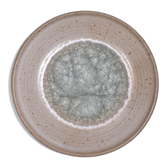 Dock 6 Pottery Large Decorative Plate with Crackled Fused Glass, Speckled White (Style B)