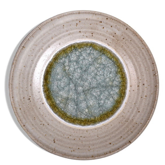 Dock 6 Pottery Large Decorative Plate with Crackled Fused Glass, Speckled White (Style A)