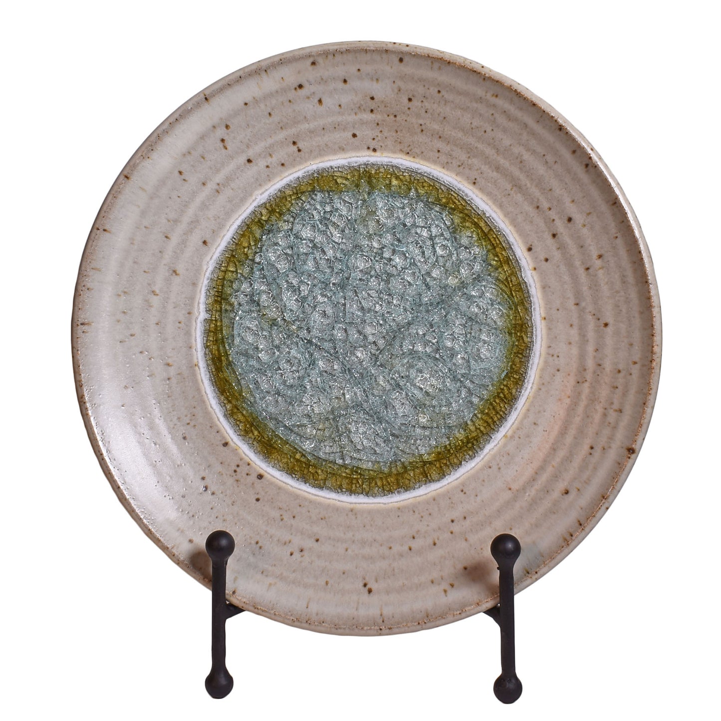 Dock 6 Pottery Large Decorative Plate with Crackled Fused Glass, Speckled White (Style A)