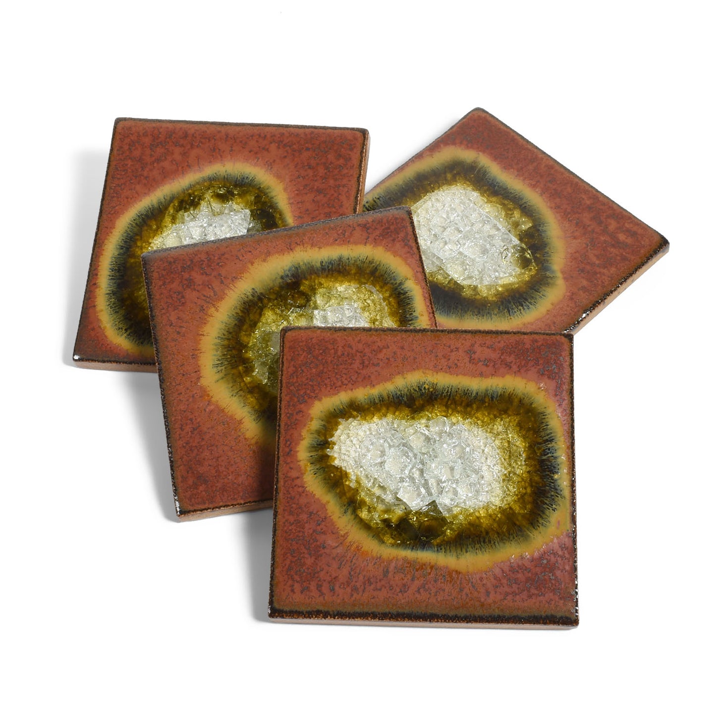 Dock 6 Pottery Crackled Glass Geode Coaster, Set of 4