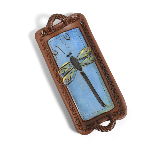 Jennifer Stas Pottery Dragonfly Small Decorative Tray with Handles