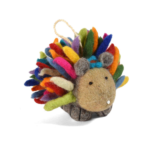 Fair Trade Felted Wool Hedgehog Ornament Figurine, Multicolor, Handmade in Nepal