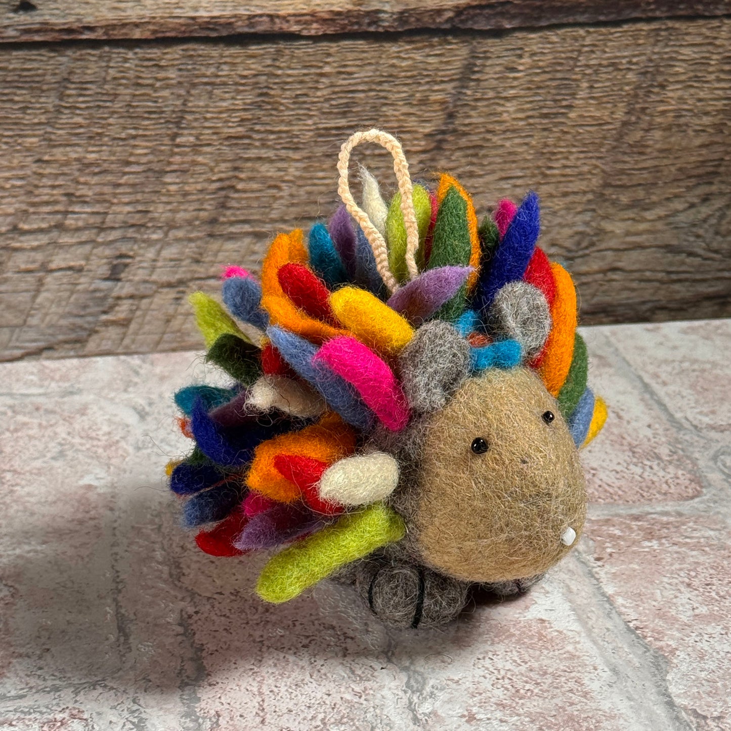 Fair Trade Felted Wool Hedgehog Ornament Figurine, Multicolor, Handmade in Nepal