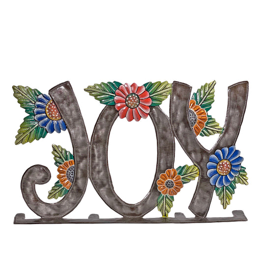 Floral Joy 17" Steel Drum Freestanding Decorative Sign, Fair Trade, Handmade in Haiti