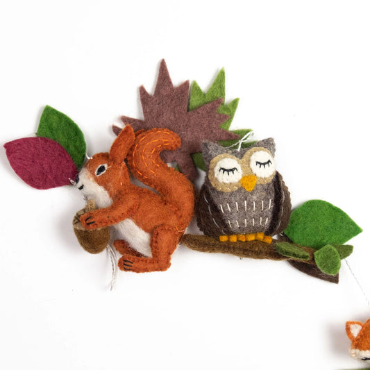 Fair Trade Felted Wool Forest Animals Garland, Handmade in Nepal