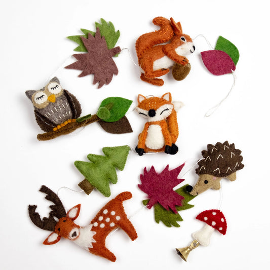 Fair Trade Felted Wool Forest Animals Garland, Handmade in Nepal