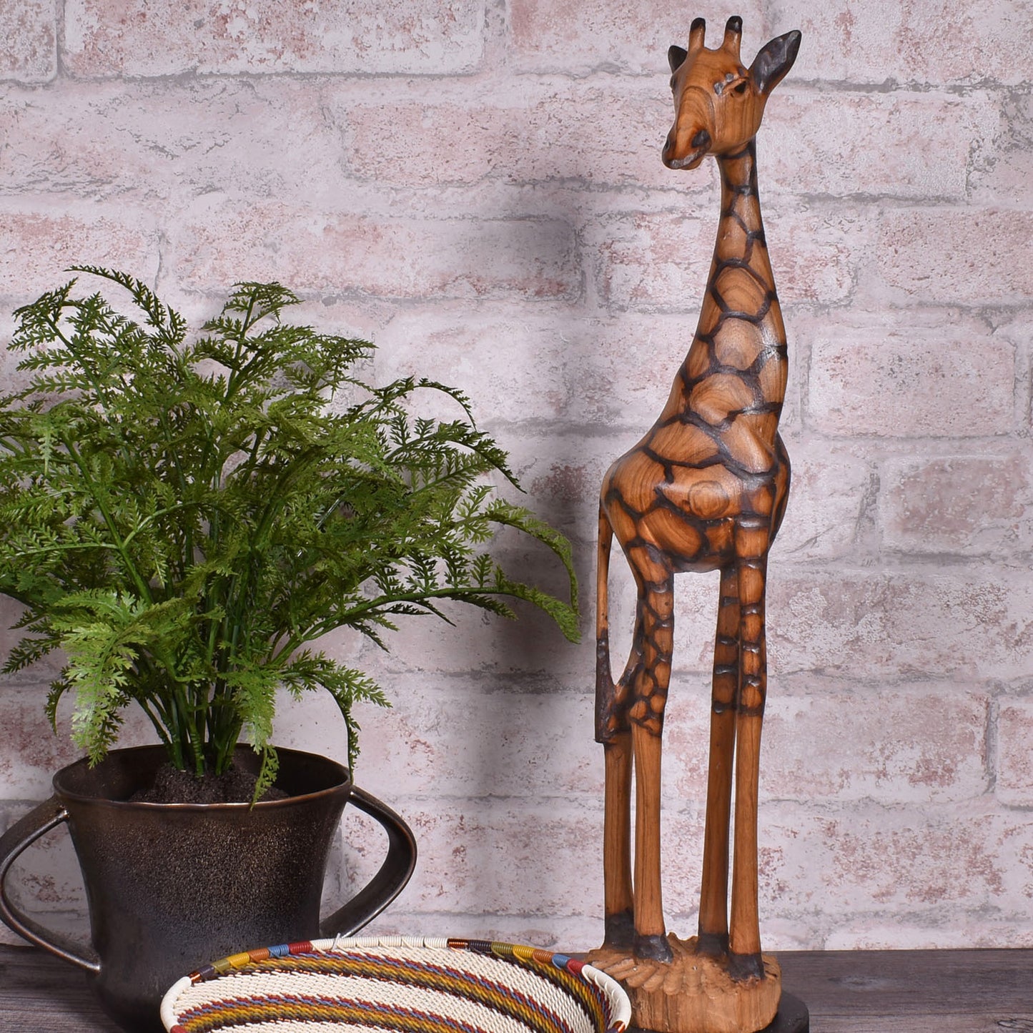 Giraffe 17" Hand Carved Olive Wood Figurine from Zimbabwe
