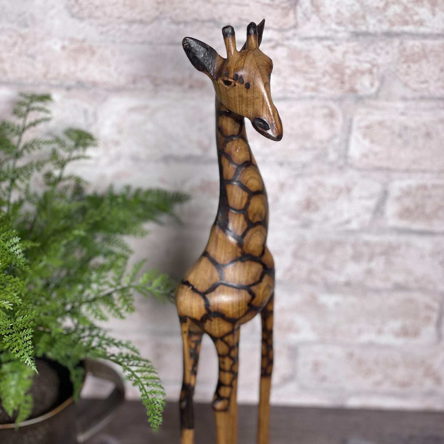 Giraffe 17" Hand Carved Olive Wood Figurine from Zimbabwe