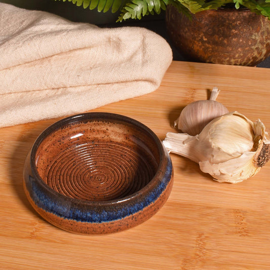 American Handmade Pottery Garlic Grater Oil Dipping Dish, Sapphire Blue