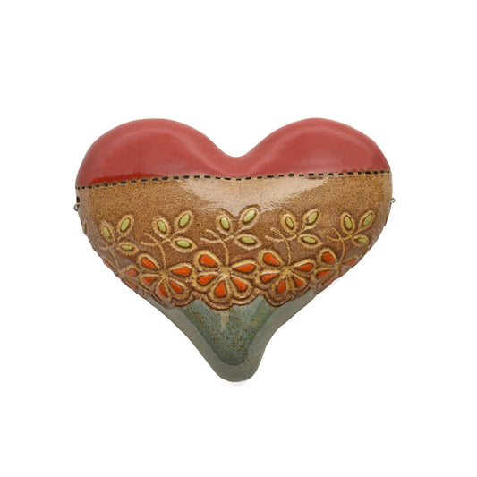 Lydia Small Ceramic Heart Wall Plaque by Laurie Pollpeter Eskenazi, Red/Multi, Handmade American Pottery