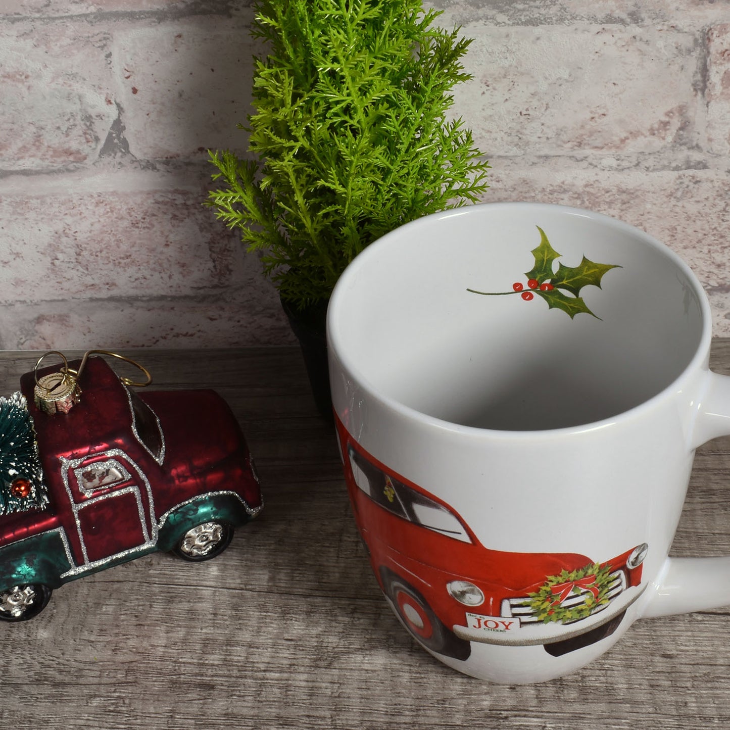 Mary Lake-Thompson Retro Pickup Truck with Black Lab Stoneware Christmas Mug