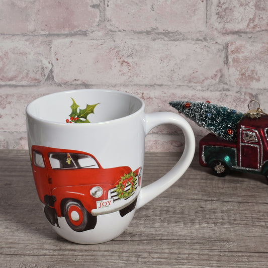 Mary Lake-Thompson Retro Pickup Truck with Black Lab Stoneware Christmas Mug