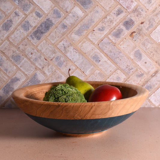 American Handmade 12" Reclaimed Two-Tone Wood Bowl, Oak with Blue