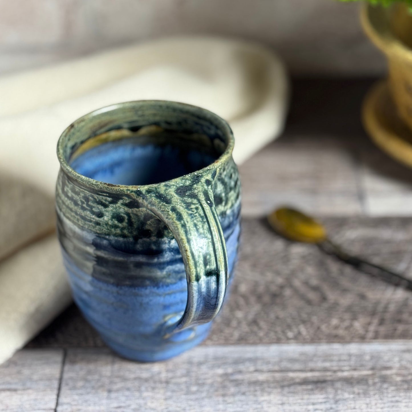 American Handmade Small Barrel Mug by Holman Pottery, Smoky Blue
